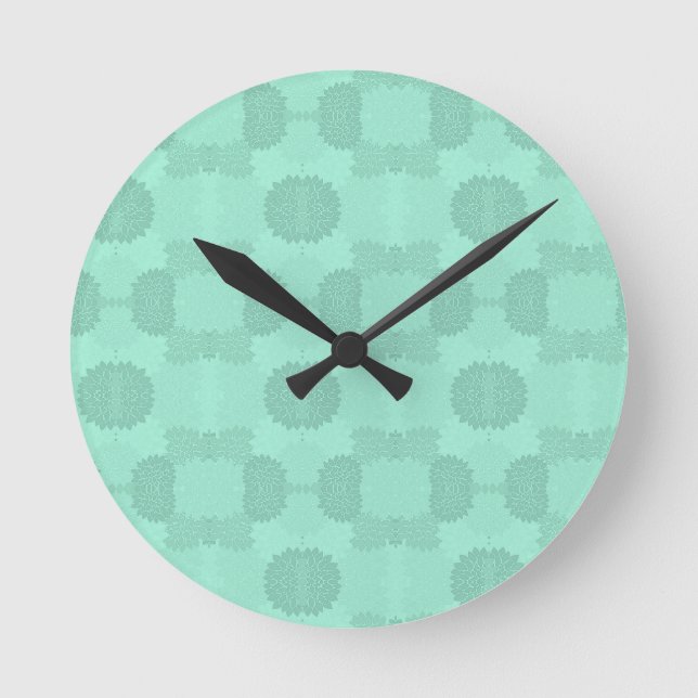 Floral Petals in Mint Round Clock (Front)