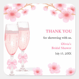 Floral Petals & Prosecco Bridal Shower Thank You  Square Sticker
