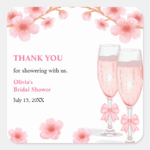Floral Petals & Prosecco Bridal Shower Thank You  Square Sticker