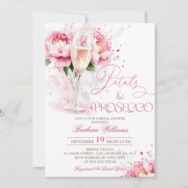 Floral Petals & Prosecco Elegant Bridal Shower Invitation (Front)