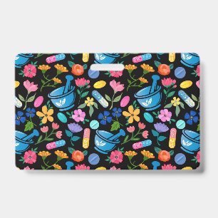 Floral pharmacy pattern ID badge