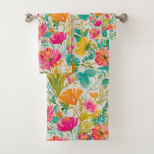 Floral Phoenix  Pink & Orange Floral Bath Towel Set