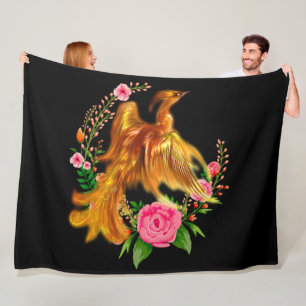 Floral Phoenix Rises From The Fiery Ashes Fantasy Fleece Blanket