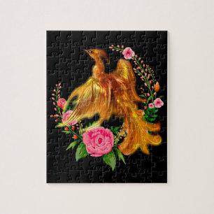 Floral Phoenix Rises From The Fiery Ashes Fantasy  Jigsaw Puzzle