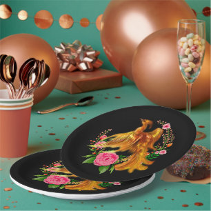 Floral Phoenix Rises From The Fiery Ashes Fantasy Paper Plate