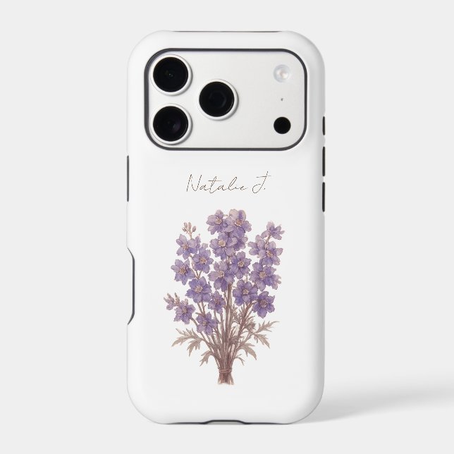 Floral Phone Case, Personalised Larkspur (Back)