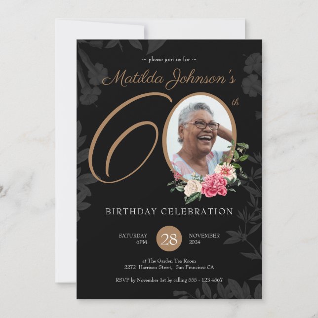 Floral Photo 60th Birthday Invitation (Front)