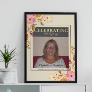 Floral Photo Celebrating the life Woman Funeral Poster
