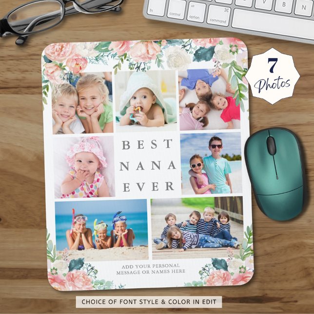 Floral Photo Collage BEST NANA EVER Personalized Mouse Pad (Creator Uploaded)