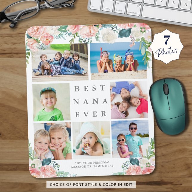 Floral Photo Collage BEST NANA EVER Personalized Mouse Pad (Creator Uploaded)