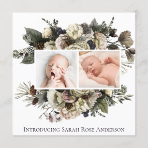 Floral Photo collage Birth Announcement