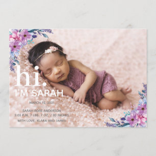 Floral Photo Collage Birth Announcement