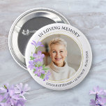 Floral Photo Elegant Memorial Sympathy Funeral 6 Cm Round Badge<br><div class="desc">Honour your loved one with this beautiful button featuring a photo framed by a floral gold circle border.  Add your custom text to personalise.  The perfect keepsake memory to hand out to family and friends.</div>