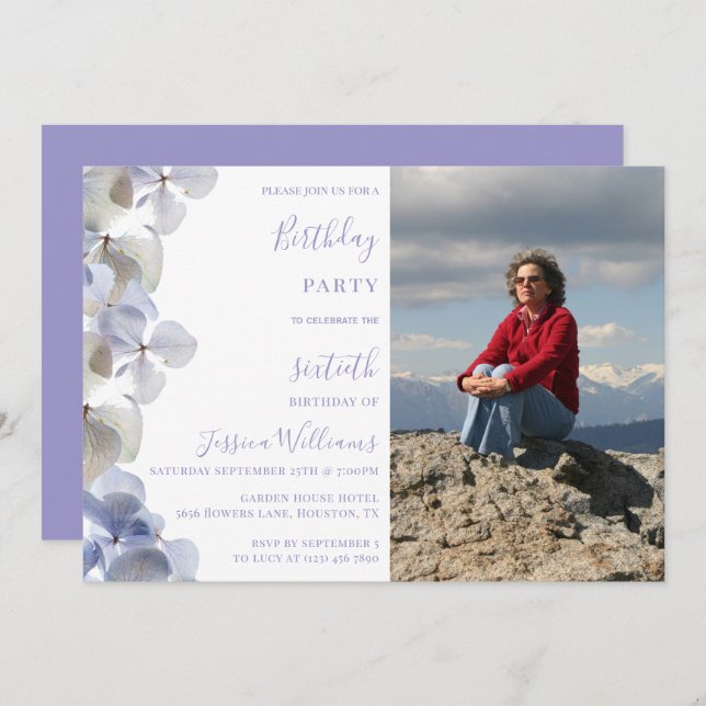 Floral Photo Feminine Birthday Party Invitation (Front/Back)