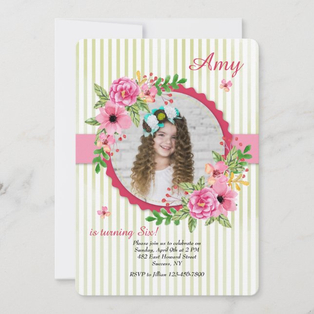Floral Photo Frame Invitation (Front)