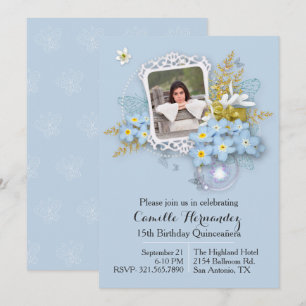 Floral Photo Frame Quinceañera Invitation