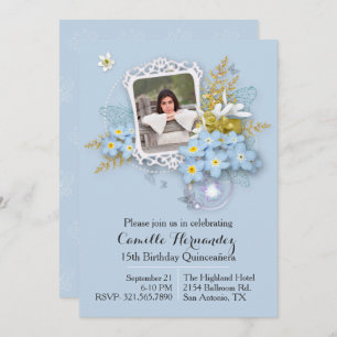 Floral Photo Frame Quinceañera Invitation