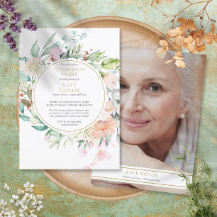 Floral Photo Funeral Celebration of Life Invitation