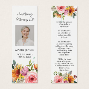 Floral Photo Funeral Memorial Bookmark
