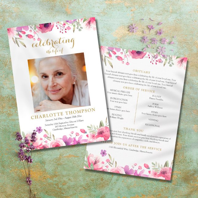 Floral Photo Funeral Memorial Order Of Service Programme (Creator Uploaded)