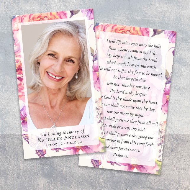 Floral Photo Funeral Memorial Prayer Card (Creator Uploaded)