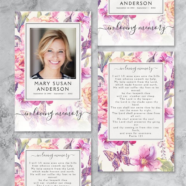 Floral Photo Funeral Memorial Prayer Card (Creator Uploaded)