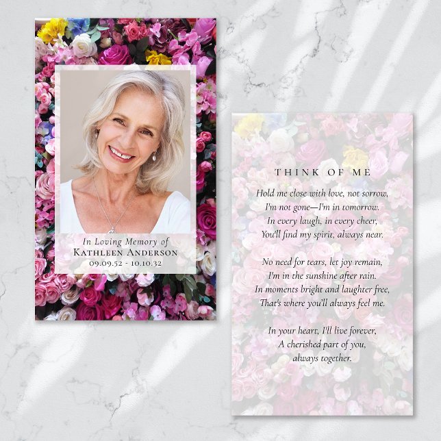 Floral Photo Funeral Memorial Prayer Card (Creator Uploaded)