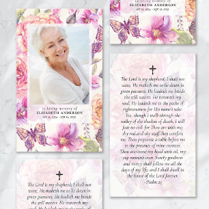 Floral Photo Funeral Memorial Prayer Card