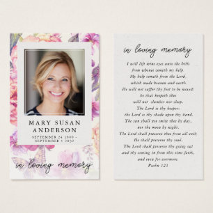 Floral Photo Funeral Memorial Prayer Card