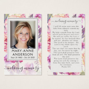 Floral Photo Funeral Memorial Prayer Card