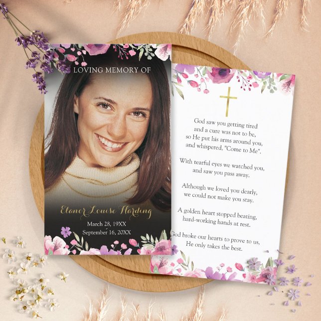Floral Photo Funeral Memorial Prayer Cards (Creator Uploaded)
