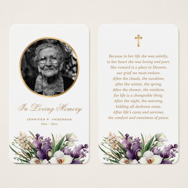 Floral Photo Funeral Memorial Prayer Cards (Front & Back)