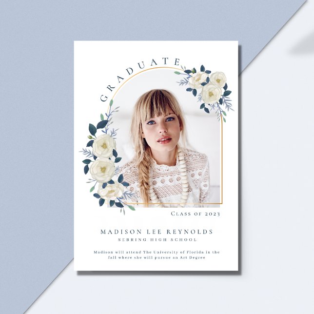 Floral Photo Girl High School Graduation Invitation (Creator Uploaded)