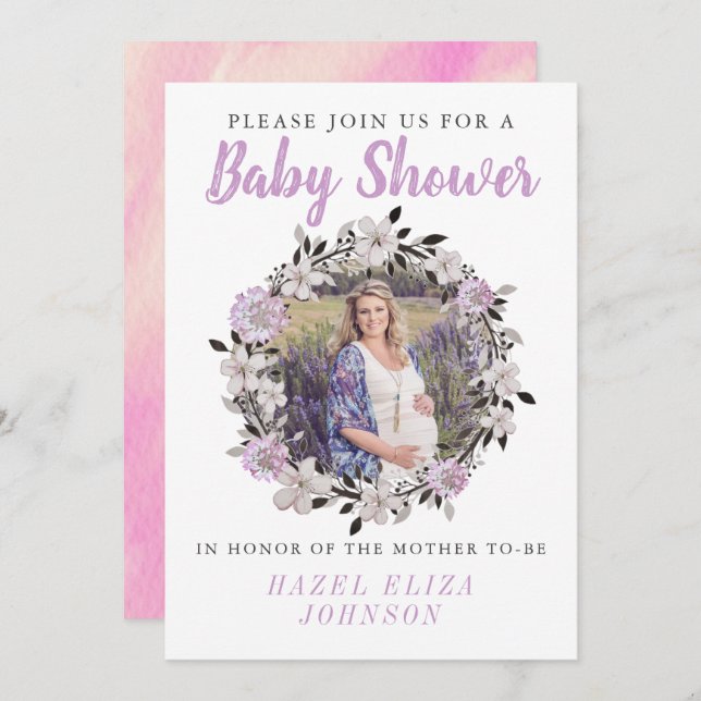 Floral Photo Maternity Baby Shower  Invitation (Front/Back)