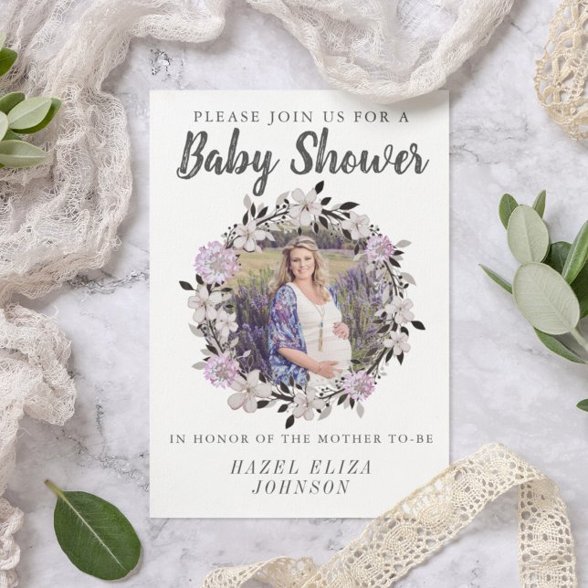 Floral Photo Maternity Baby Shower Invitations (Creator Uploaded)