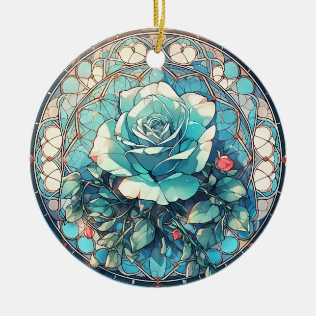 Floral Photo Memorial  Ceramic Tree Decoration (Front)