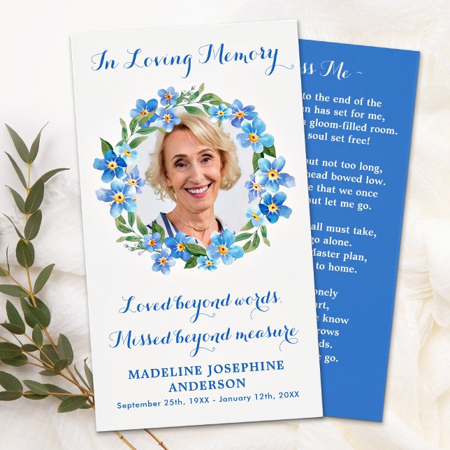 Floral Photo Memorial Prayer Card Modern Funeral (Creator Uploaded)