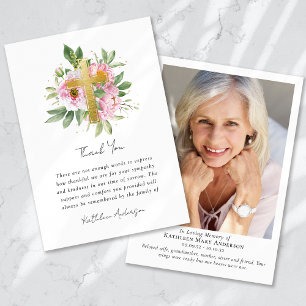Floral Photo Memorial Sympathy Funeral Thank You Card