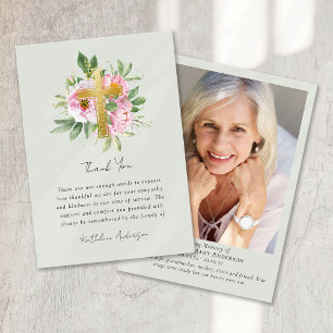 Floral Photo Memorial Sympathy Funeral Thank You Card