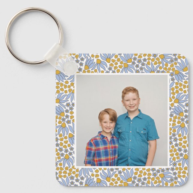 Floral Photo Monogram Key Ring (Front)