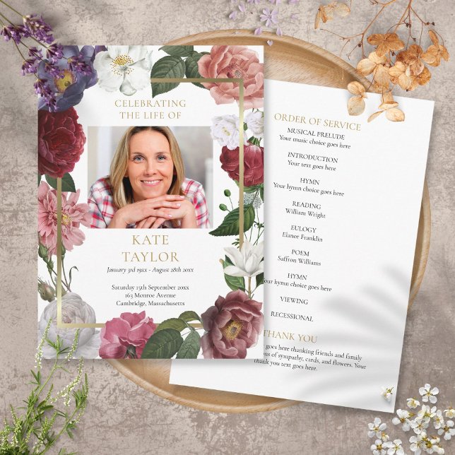 Floral Photo Order Of Service Funeral Program Programme (Creator Uploaded)