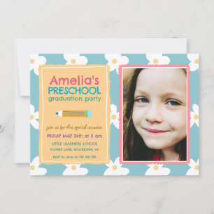  Floral Photo Preschool Graduation Invitation