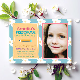  Floral Photo Preschool Graduation Invitation