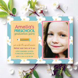Floral Photo Preschool Graduation Invitation
