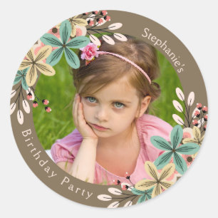 Floral Photo Round Sticker