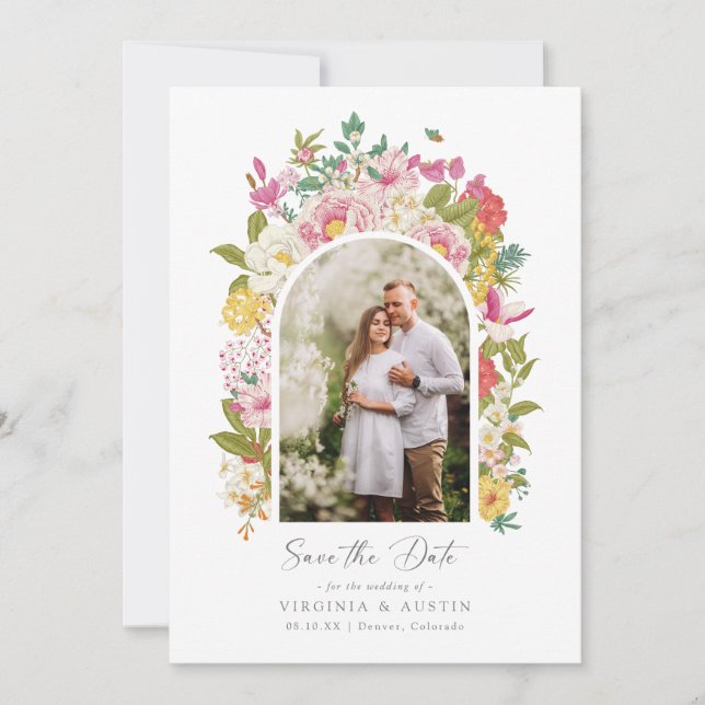 Floral Photo Save The Date Invitation (Front)