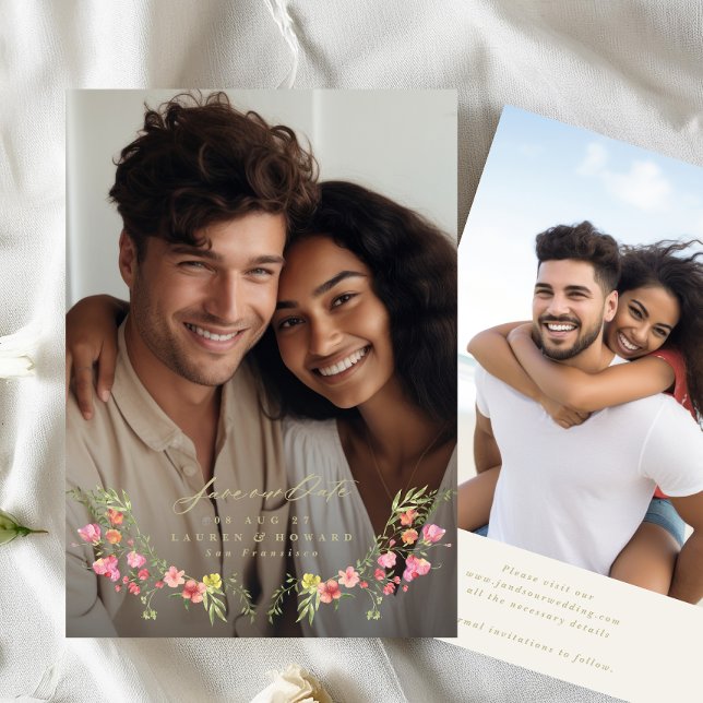 floral photo subtle frame save the date wedding invitation (Creator Uploaded)