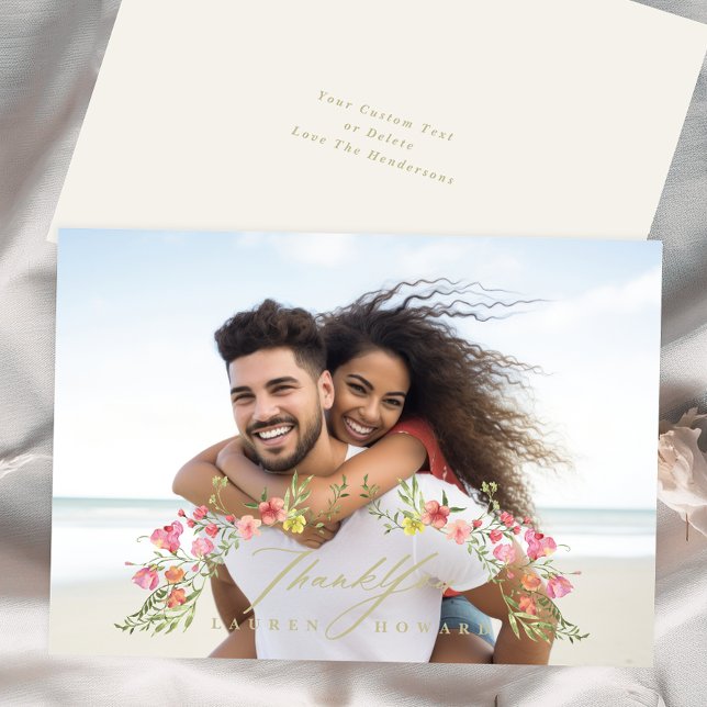 floral photo subtle frame wedding thank you card (Creator Uploaded)