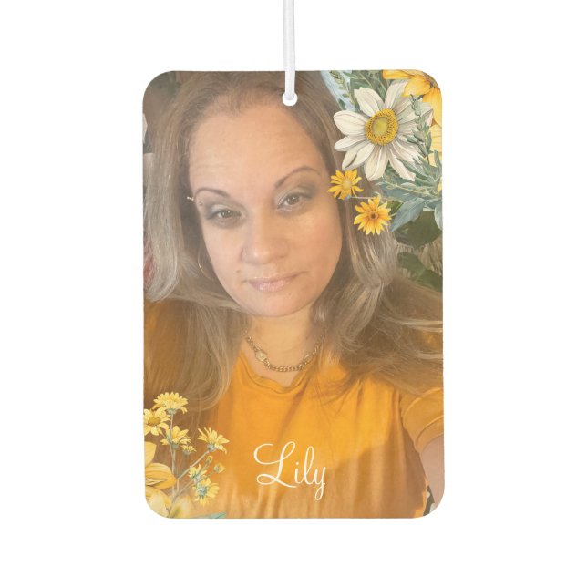 Floral Photo Sunflowers Name Car Air Freshener (Front)