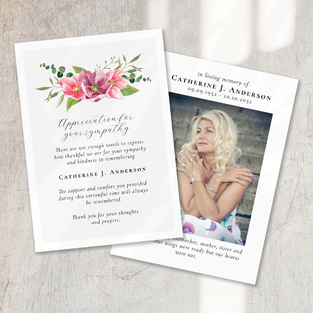 Floral Photo Sympathy Funeral Memorial Thank You Card (Creator Uploaded)